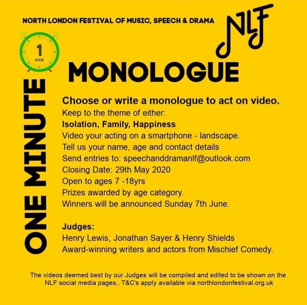 DramaBaron's tweet photo. Calling students from all year groups! Fancy entering a little competition? Choose or write a One Minute Monologue on the theme of either Isolation, Family or Happiness, film it and send it in to the details below! With all the talent at @PHSNewbury we're bound to win! 🤩🎭 https://t.co/6ny2dzh2lV
