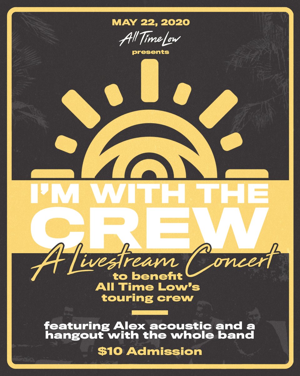 AllTimeLow's tweet photo. Behind every show is our unbeatable crew. On May 22, we’re throwing a livestream performance to benefit our crew impacted by the pandemic.

https://t.co/KNNGq6aQKr https://t.co/t5PCo4cBGr