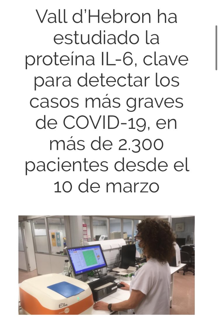 labclinicsvh's tweet photo. “Somos uno de los pocos hospitales del estado que estudia la IL-6 de forma urgente, las 24h y los 365 días del año”. Ya llevamos más de 2300 pacientes estudiados. @vallhebron
https://t.co/J5AI5nfmUI https://t.co/U1tFXJUB12