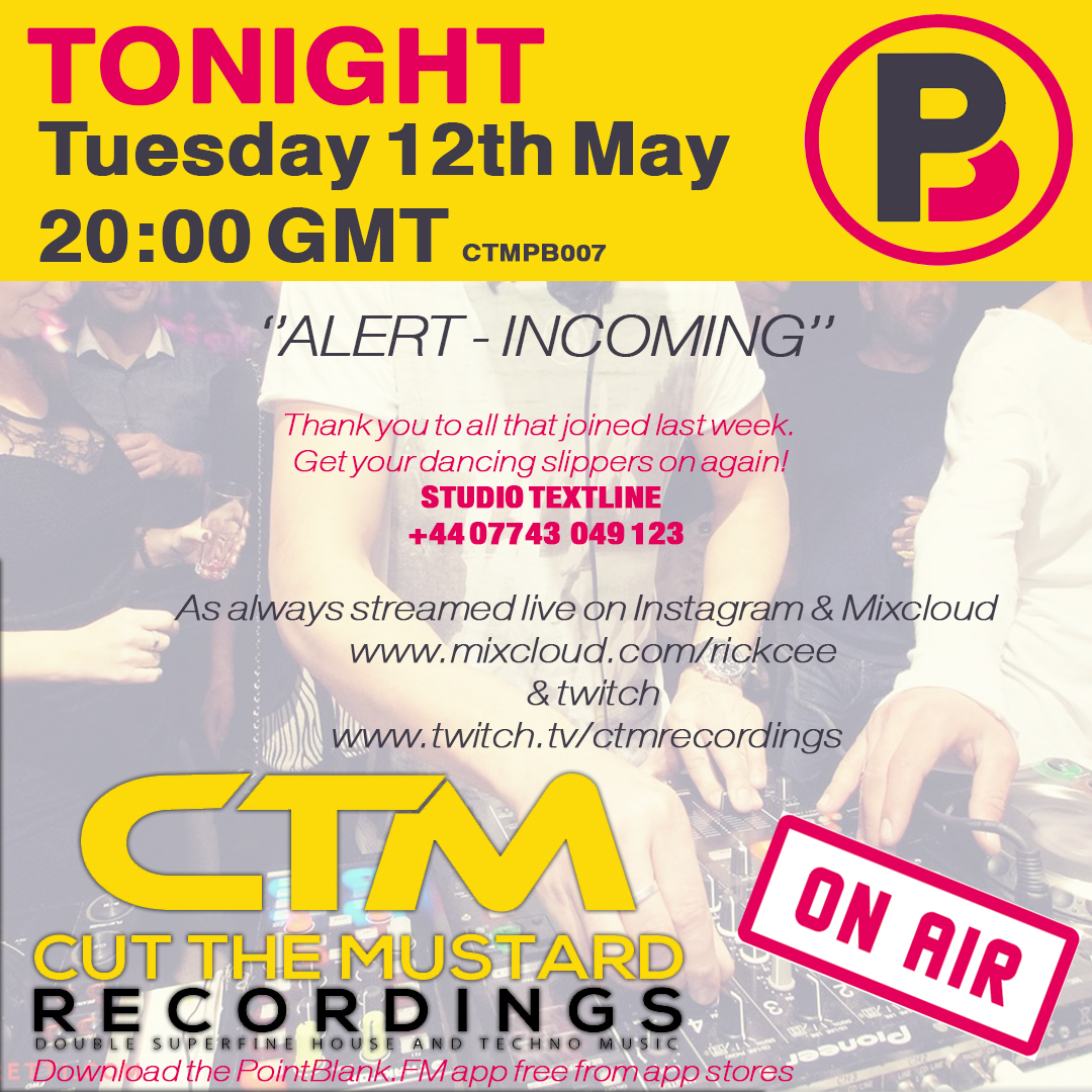 We are live on Point Blank FM at 8pm GMT catch us via the app pointblank.fm or mixcloud.com/live/rickcee/ #pointblankfm #cuthemustardrecordings #house #techno