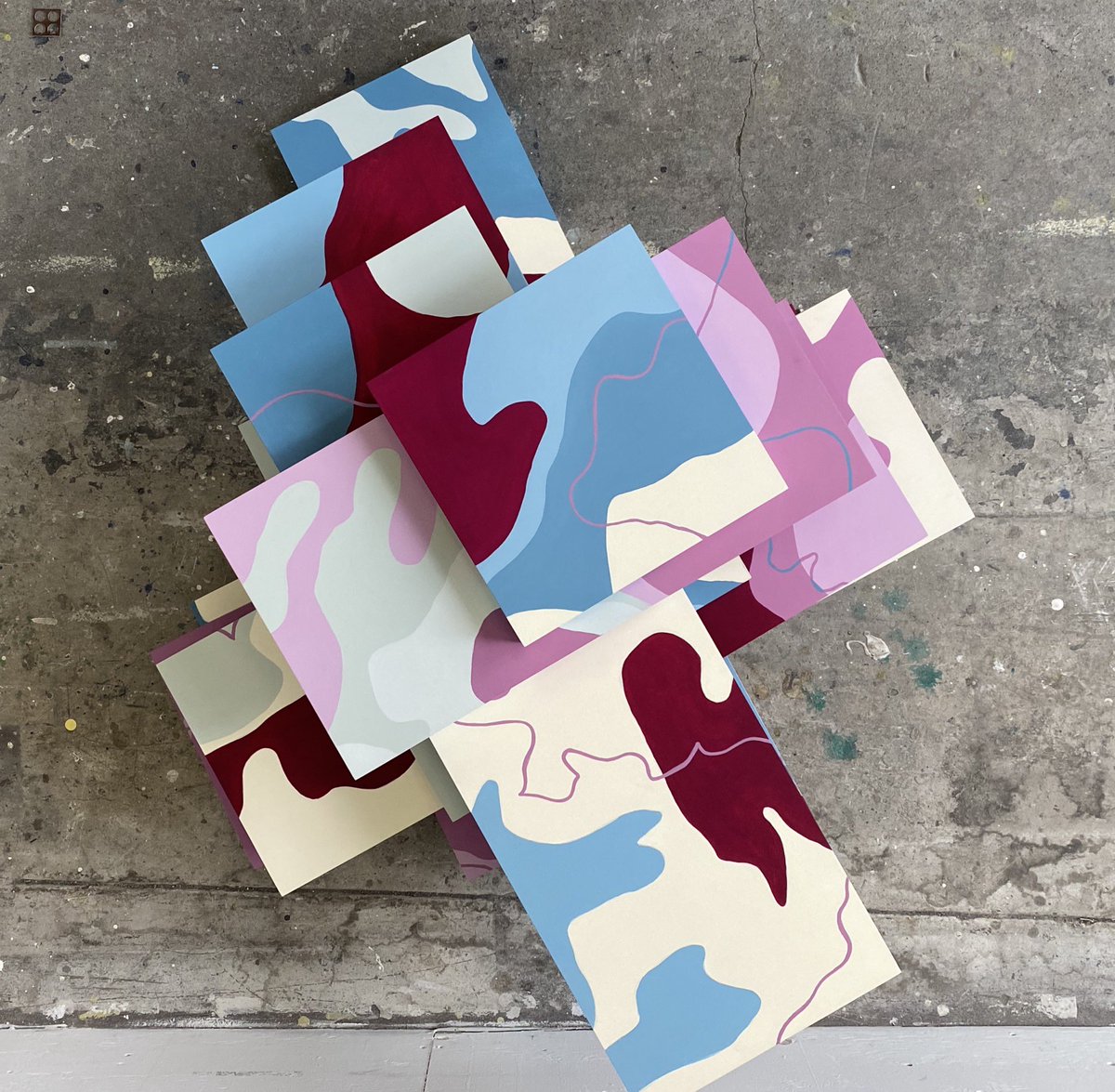 trissyseeliger's tweet photo. A stacked map sculpture or a 16 panel piece? How do we reimagine maps in this time of Covid or when thinking about climate change? #terraincognita #painting #sculpture https://t.co/ylTlKxi8rC
