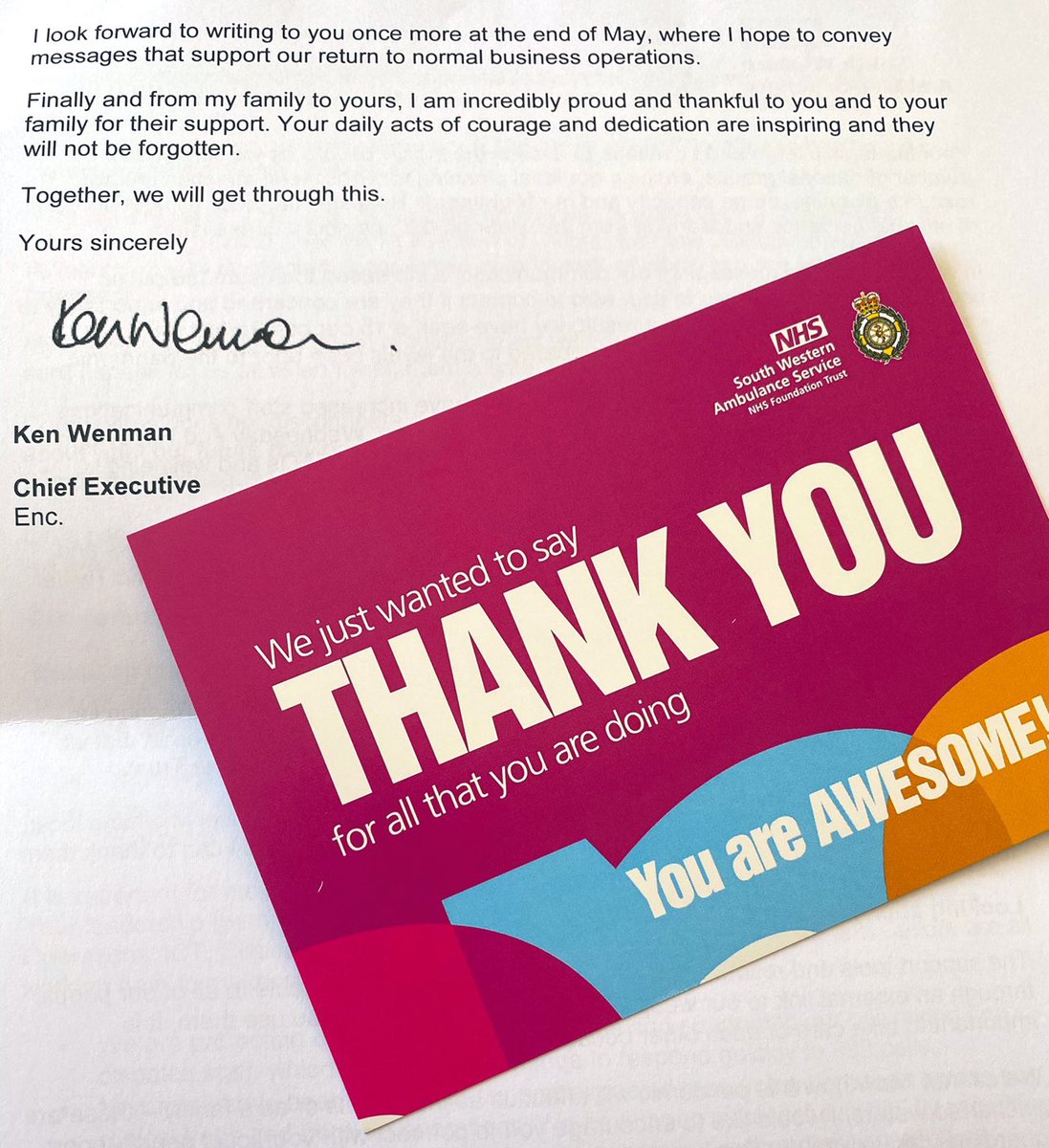 GaryRc379's tweet photo. Such a kind and informative letter arrived at home today from @kenw_swasft @swasFT thank you 🙏 for writing to keep us informed and abreast of the trust response to COVID. Encouraging words “we will emerge from this stronger than ever”  #teamswast https://t.co/5WjmQhXYkp