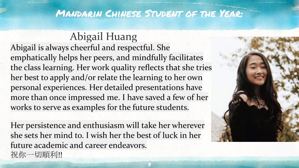 NNHS_WCL's tweet photo. Congratulations to all of our WCL Student of the Year recipients! First up our Chinese Student of the Year, Abigail Huang. #letahuskieleadtheway #together203 https://t.co/aUA9OC0SFa