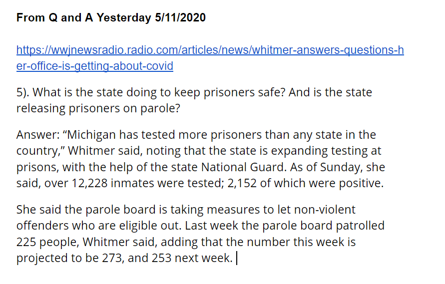 JoshuaBHoe's tweet photo. Dear @GovWhitmer 

Can you explain why you keep mentioning ONLY traditional parole when:

1. Most of the people at-risk of death (54 human beings so far have died) are not parole eligible now 

2. Traditional parole is only ONE of the avenues available to you?

#LetMIPeopleGO https://t.co/BSNqGnedGJ