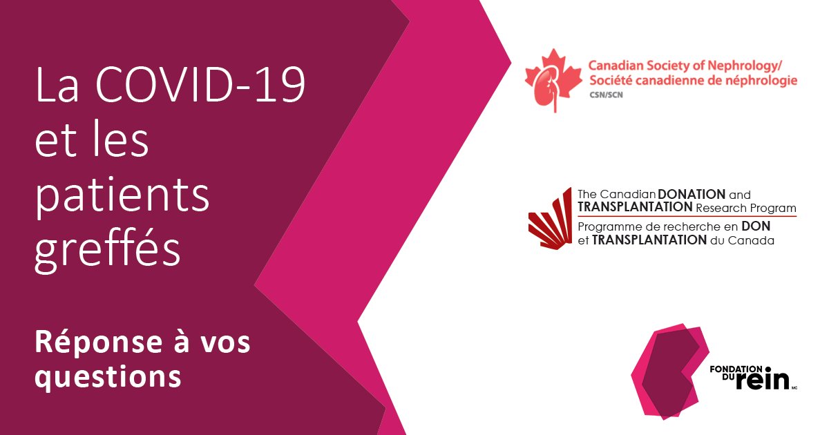 kidneycanada's tweet photo. La Fondation du rein, en collaboration avec la SCN et le PRDTC, est fière de présenter ce webinaire, La COVID-19 et les patients greffés - réponse à vos questions, le 13 mai à 11h00 HAE. Plus d'informations et pour vous inscrire : https://t.co/4QHMlnbnjI https://t.co/t0axGDzdlp