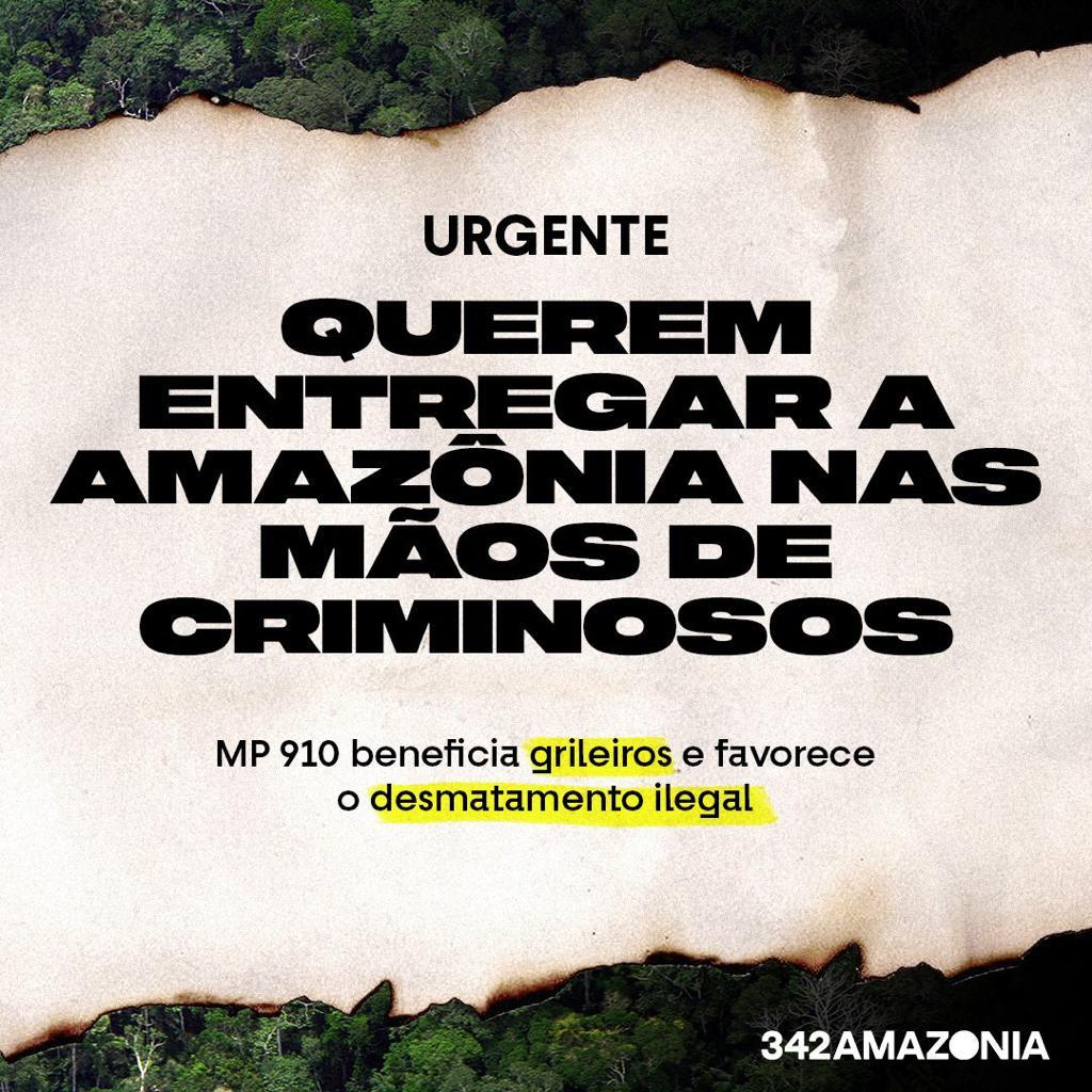 GreenpeaceBR's tweet photo. COMEÇA AGORA NOVO TUITAÇO contra a MP 910, que quer trazer ainda mais destruição às florestas brasileiras e ameaça aos povos originários que habitam nelas. Acompanhe o fio e diga #MP910Não https://t.co/g8sDfpstXQ