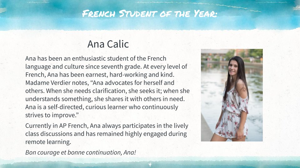 NNHS_WCL's tweet photo. Congratulations to all of our WCL Student of the Year recipients! Next up, our French Student of the Year, Ana Calic. #letahuskieleadtheway #together203 https://t.co/uwqUW1emhE