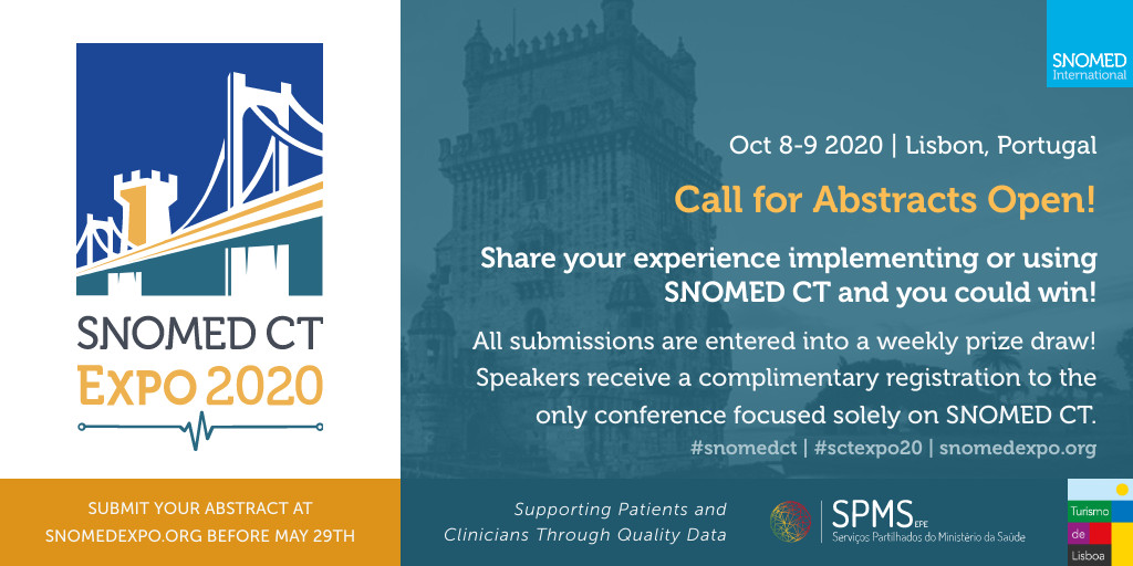 SnomedCT's tweet photo. The show will go on! In person or virtual, the SNOMED CT Expo 2020 will take place this Oct 8-9. Submit your abstracts today and win our weekly draw....Visit https://t.co/1Bl37FTyYT for all the details! Submissions close May 29th https://t.co/hkmvtcji0Y