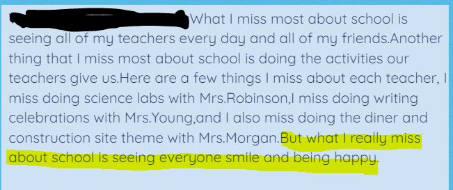 This sweet girl nailed this...These are things I miss about school too! Those smiley faces and how amazingly engaging my two partners are!