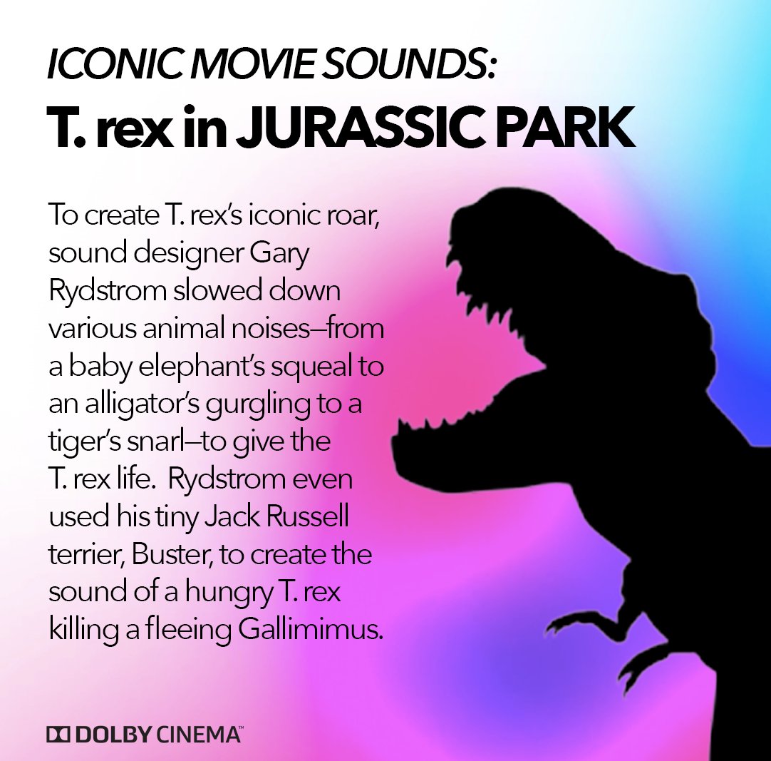 DolbyCinema's tweet photo. Do you remember how you felt when you first heard T.rex roar? 🦖It's the power of sound and the magic of cinema that leaves a lasting impression. #IconicSounds https://t.co/KmykJmytr3