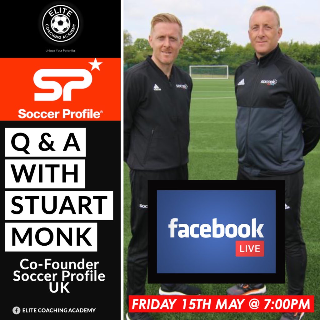 EliteCoachingAc's tweet photo. ⚽️ Facebook Live Q&amp;A ⚽️
.
Join us on Friday 15th May at 7:00pm where we will host Soccer Profile UK Co-Founder Stuart Monk for a Q&amp;A session!
.
Stuart will talk about @MySoccerProfile &amp; it’s huge benefits for player development,his football background &amp; life with bro @GarryMonk https://t.co/FSeqpQLOUz