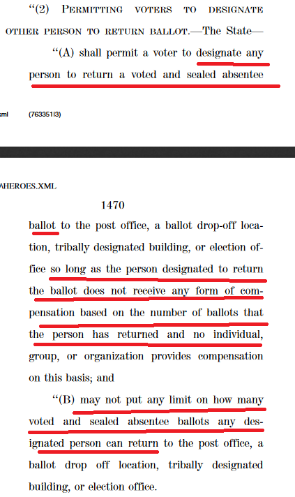 PILFoundation's tweet photo. New #COVIDー19 #VoteByMail Mandates from Congress: states MUST accept unlimited #BallotHarvesting practices so long as said harvesters aren't getting paid. Social distancing be damned. #MailBalloting #coronavirus https://t.co/khMk4Vo38M