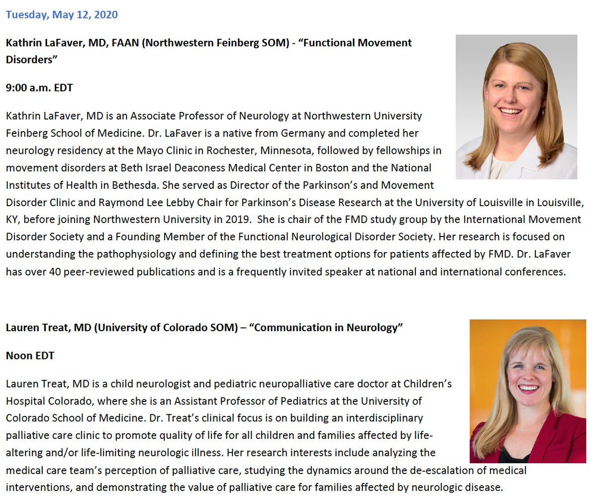 RachelSalasMD's tweet photo. A Fabulous THANKS to @LaFaverMD and LaurenTreatMD for being 2 of our Virtual Visiting Professors in Neurology @HopkinsMedicine @AANMember @WNGtweets #MedEd #FunctionalMovementDisorders #NeuroPalliative 🧠🙌 https://t.co/OCMb8osb0c