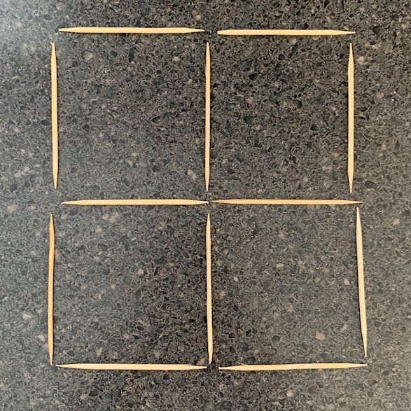 HDSBMath's tweet photo. Toothpick Task Tuesday! The image below was made using 12 toothpicks. Try one or all of the following. Can you:
-remove 4 toothpicks to leave only 2 squares?
-move 3 toothpicks to make 3 squares?
-move 2 toothpicks to create 7 squares?
Share your solutions with us! @HDSBKidsLearn https://t.co/GgnyjcJULP