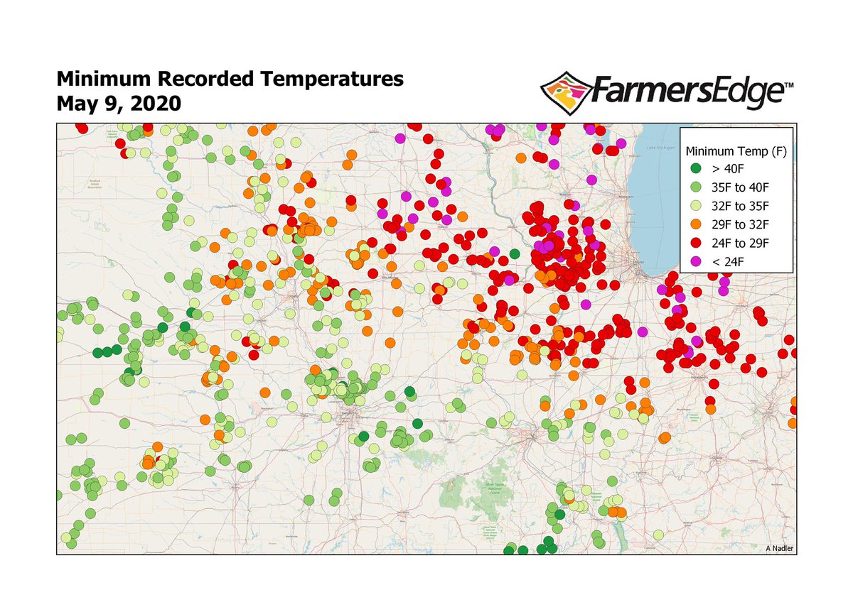 Our <a href="/farmers_edge/">Farmers Edge</a> weather stations recorded a lot of frost events across The Midwest! Many beans, potatoes, and green beans that were up, have been effected. Growers will utilize scouting and imagery in the coming weeks to make decisions on where to replant, check it out