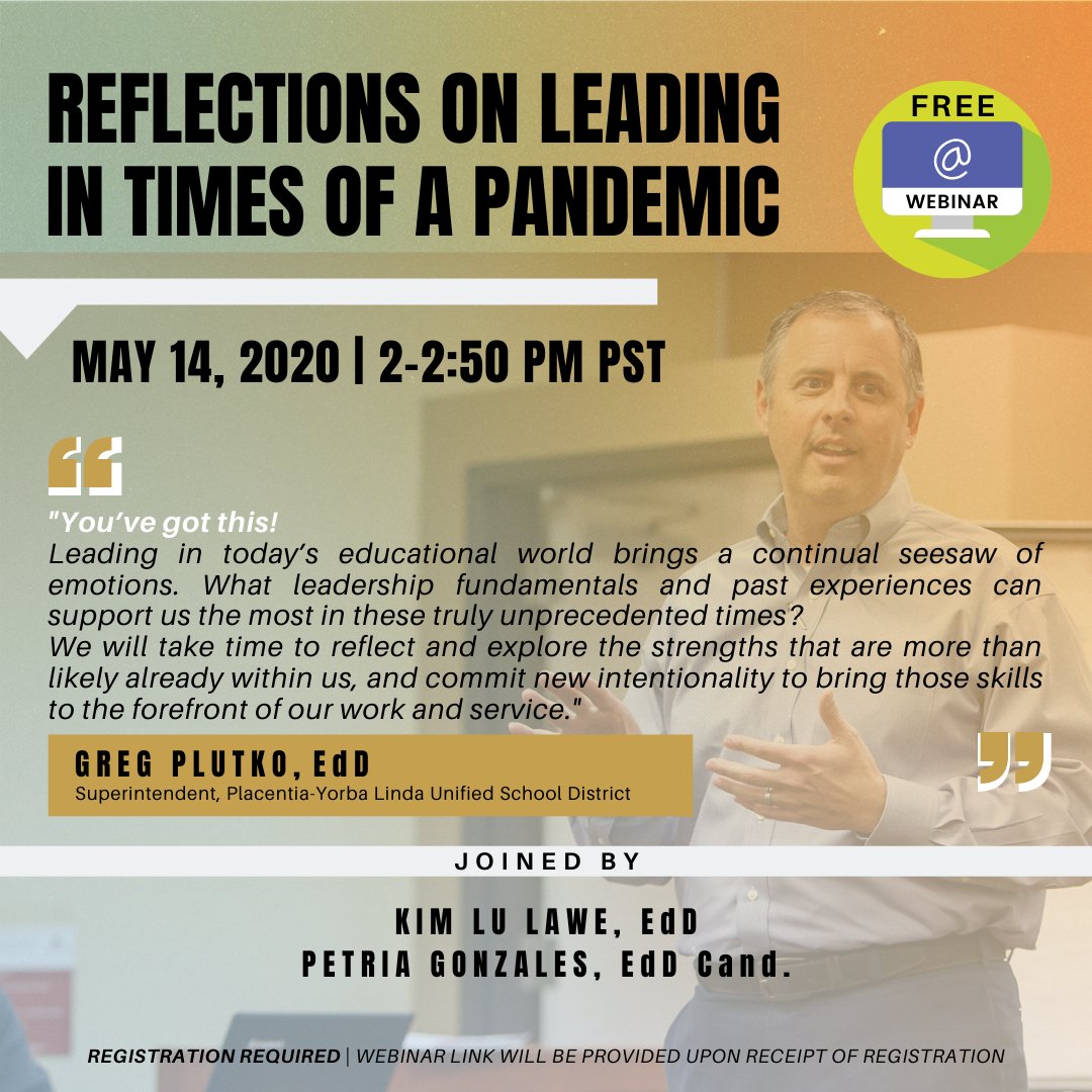APUSchoolofEd's tweet photo. ๐ฃ Last chance to register for the Professional Development Webinar, "Reflections on Leading in Times of a Pandemic," happening Thursday, May 14 from 2-2:50pm.
Click here to register: https://t.co/8MGzjXQWer
#APUSoE #higherEd #edleader #suptchat #edadmin #edleadership #principal https://t.co/yvk7JxYjlm
