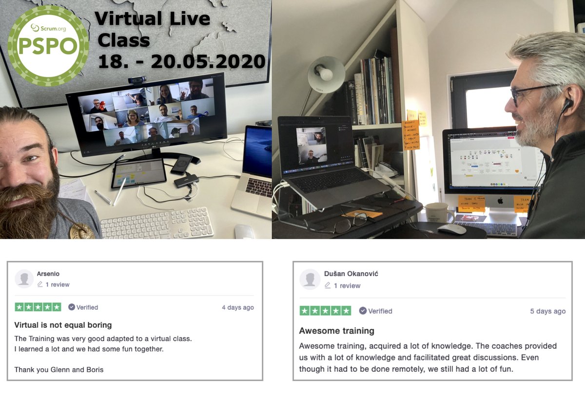 glennlamming's tweet photo. @Das_Bo and I had such a rewarding time delivering our @Scrumdotorg remote PSM class last week, that we'd love to do it all over again!

This time with our Professional Scrum Product Owner class! 

Want to join us for three great interactive days? 

👉 https://t.co/9I7pJ4rG8I https://t.co/apdfMT3vht