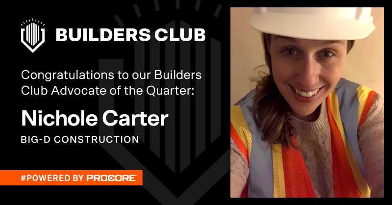procoretech's tweet image. Congratulations to our Builders Club advocate of the quarter, Nichole Carter, Implementation &amp;amp; Adoption Manager at Big-D Construction🎉 proco.re/2WsSXEG @Carters_Harder @ThinkBigD