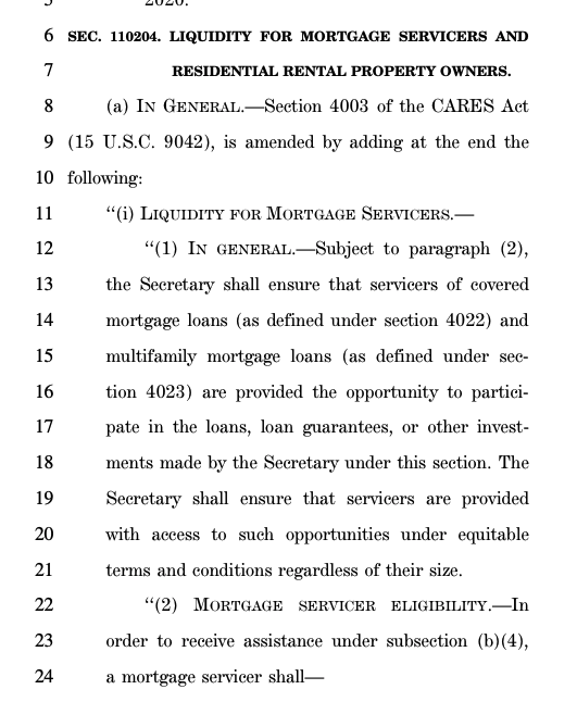 Bailout for mortgage servicers. Cool cool.