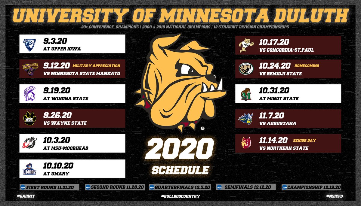 2020 Schedule is out! 👇 👀 

umdbulldogs.com/sports/footbal…

#BulldogCountry #EarnIt