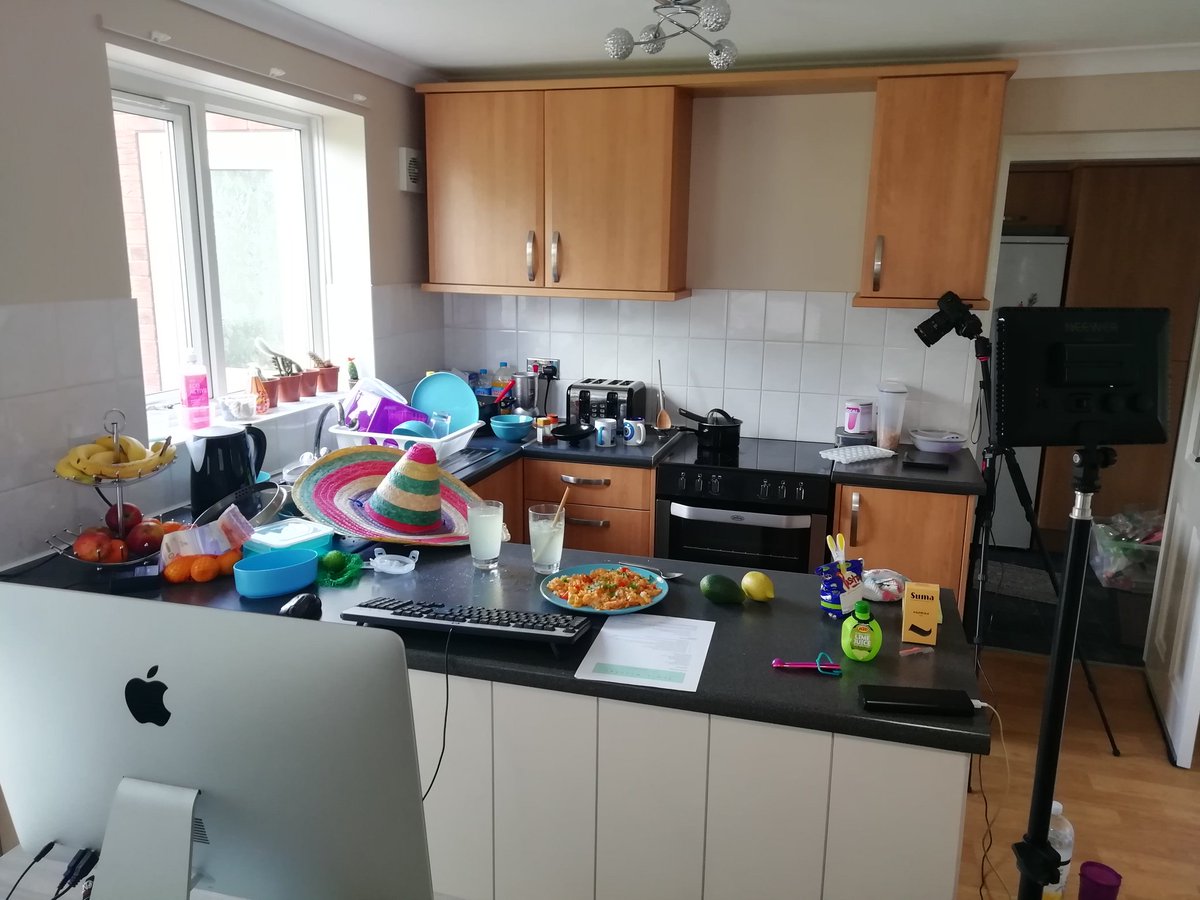 TomChimiak's tweet photo. Behind the scenes of what my kitchen looks like after my weekly #PKU live stream - chaos is the answer #TomsKitchen https://t.co/OwuIZO7lwE