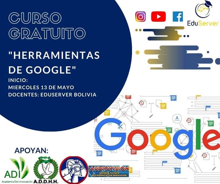 VictorHVelascoC's tweet photo. Te invitamos a participar del Curso #Gratuito y #Certificado de: #HERRAMIENTAS DE #GOOGLE  ⚙️📲🌐💻 
📝 #INSCRIBITE en el formulario de registros  hasta el día martes 12 de mayo, 23:59 horas: ingresando al link:   
https://t.co/3eYFJo019l https://t.co/FceQn4cWAr