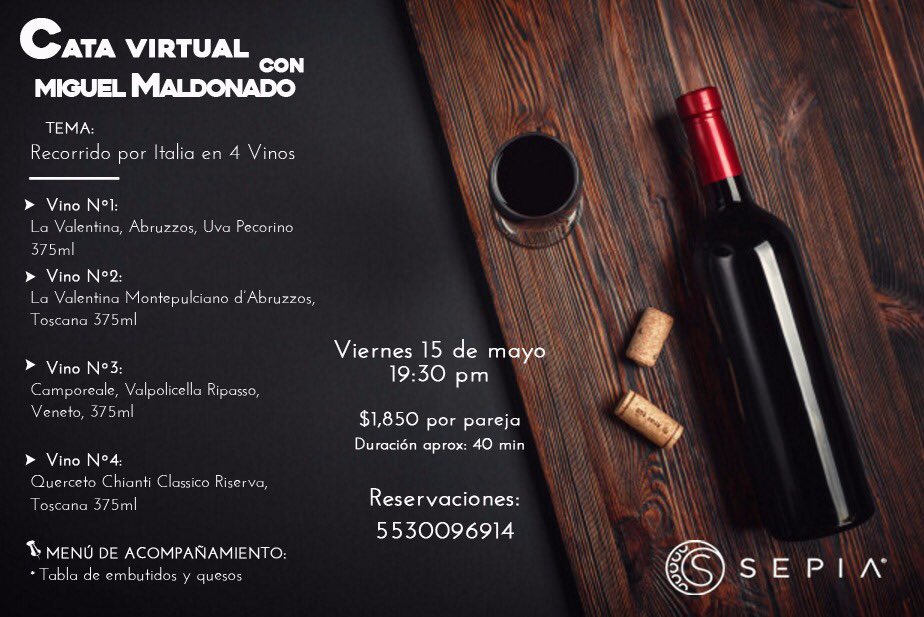¿Están listos para aprender lo mejor del #vino italiano de la mano de los especialistas? 🍷 Miguel Maldonado, #sommelier de #Sepia, impartirá esta #catavirtual para que disfrutes en casa. 
.
.
#cucinaitaliana #winelover #wine #savethedate #quedateencasa