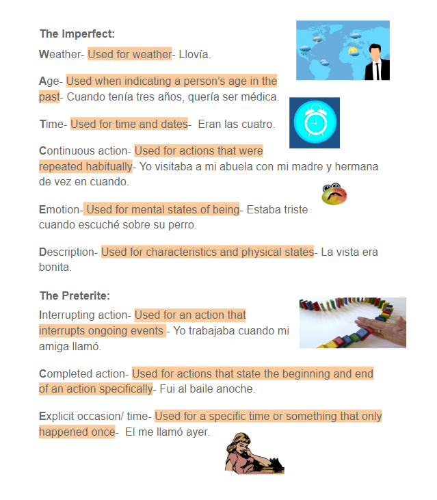 CarolaGPonce's tweet photo. Spanish 3 Honors describe the uses of the preterite vs imperfect. ¡Un trabajo bien hecho!  #stayengaged #learnspanish #BeOG https://t.co/SGynwmzTPp