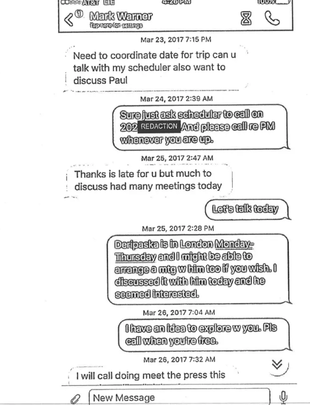 40. To London…And Waldman may be able to arrange a meeting with Deripaska TOO? And Warner would like to talk about "Paul"?? It's Paul Manafort they are speaking of here.