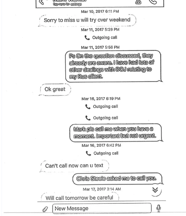 35. On 3/16 he mentions that Christopher Steele asked him to call Warner. WARNER.