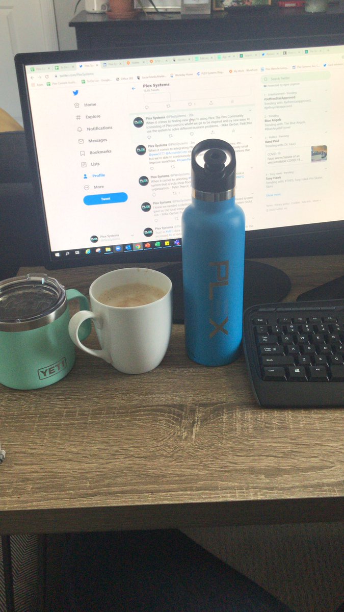 kbslattery's tweet photo. My #PowerPlexinPJs view includes a variety of caffeinated beverages and water and keeping up with the conference on Twitter. #PowerPlex https://t.co/8dwZfaWC8V
