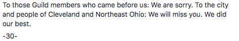 PDNewsGuild's tweet photo. Statement by Northeast Ohio Newspaper Guild Local 1: After more than 80 years of union membership, Plain Dealer journalists will no longer be represented by Local 1. The unit will be dissolved effective May 17. The PD newsroom will no longer exist. https://t.co/6C3xO2de7V