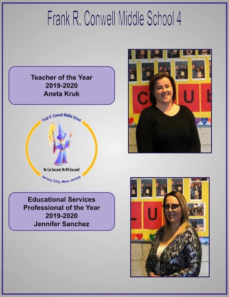 FrankConwellMS4's tweet photo. Congratulations to @akruky and @DiaryofaTeachR for their dedication to our school and students #teacherofthetyear #MS4Rocks #HomeoftheWizards https://t.co/7wvoKPUx2R