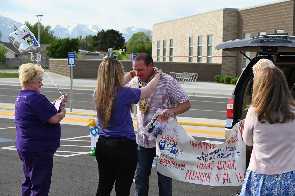 slcschools's tweet photo. Congratulations to Wayne Culley, the Assistant Principal at Meadowlark Elementary! This morning, Mr. Culley was surprised to learn he has been named the Utah Elementary Assistant Principal of the Year by the Utah Association of Elementary School Principals. #OneSLCSD #uted https://t.co/rVpb1cI8I0