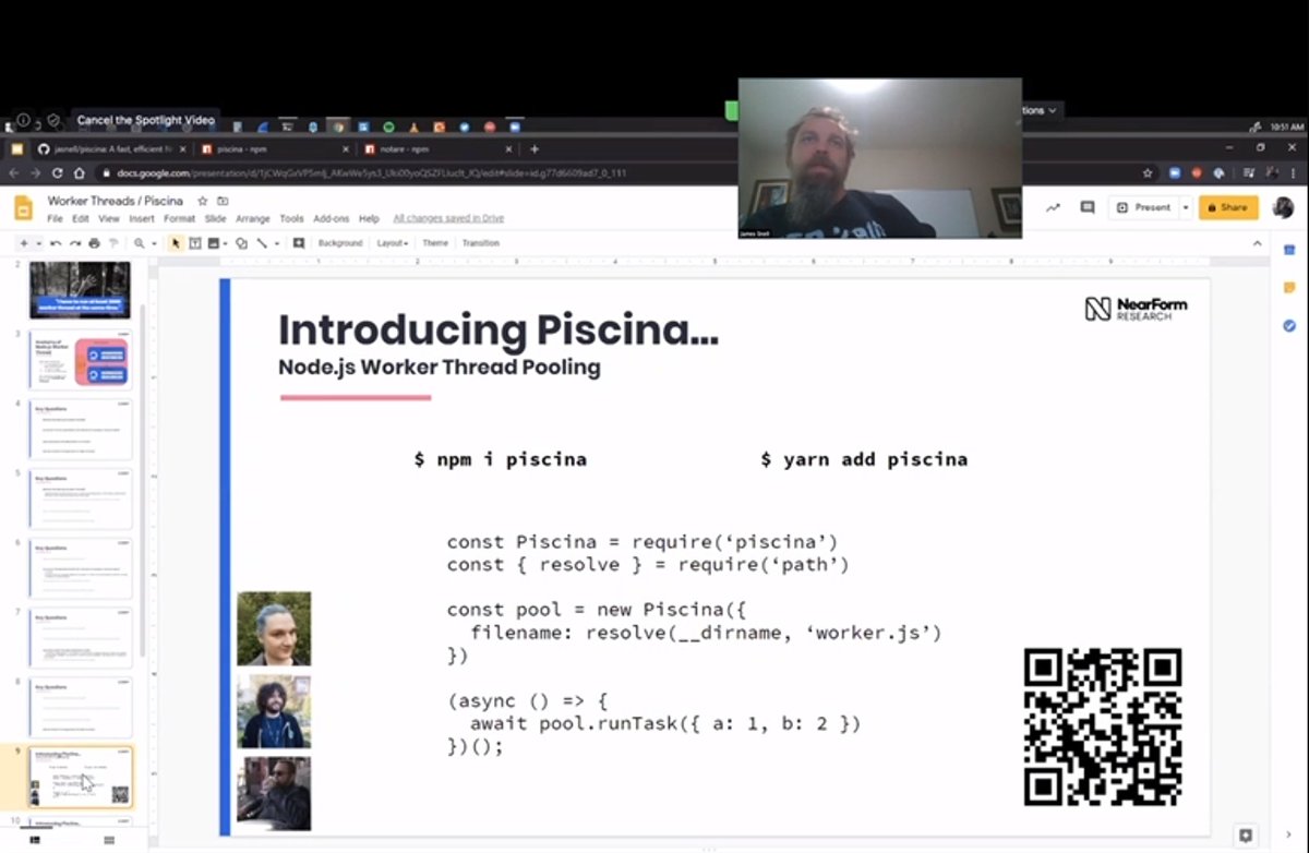 nottsjs's tweet image. Piscina being introduced by @jasnell - watch here: twitch.tv/nottsjs

#JavaScript #NottsJS