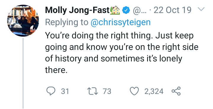 Molly Jong Fast who gave Chrissy Teigein support (she responded to the tweets above )