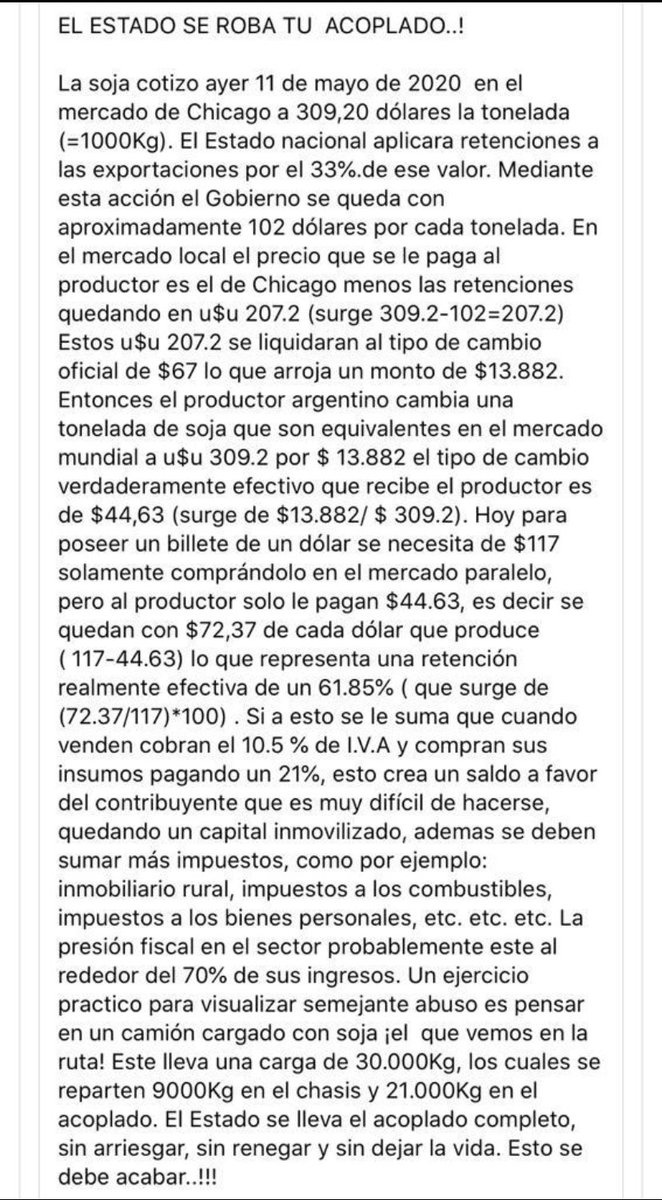 La verdadera presión fiscal sobre el sector agropecuario.
1 camión =chasis para el productor/ acoplado para el estado.
Argentina un país que produce alimentos para alimentar 3 veces su población y hay hambre y desnutricion.
Explícamela!
<a href="/BumperCrop1/">Bumper Crop</a>