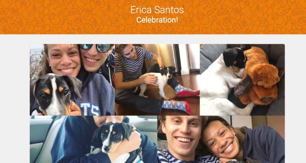 Workhuman's tweet photo. "When I got a Life Events® award about my new puppy, it was so sweet to see all the messages from my colleagues, and it was a nice reminder to get all the extra puppy cuddles in while I can." – Erica Santos, people analytics consultant, #Workhuman #WHLive2020 #WeWorkhuman https://t.co/e5Ceyq6kwa