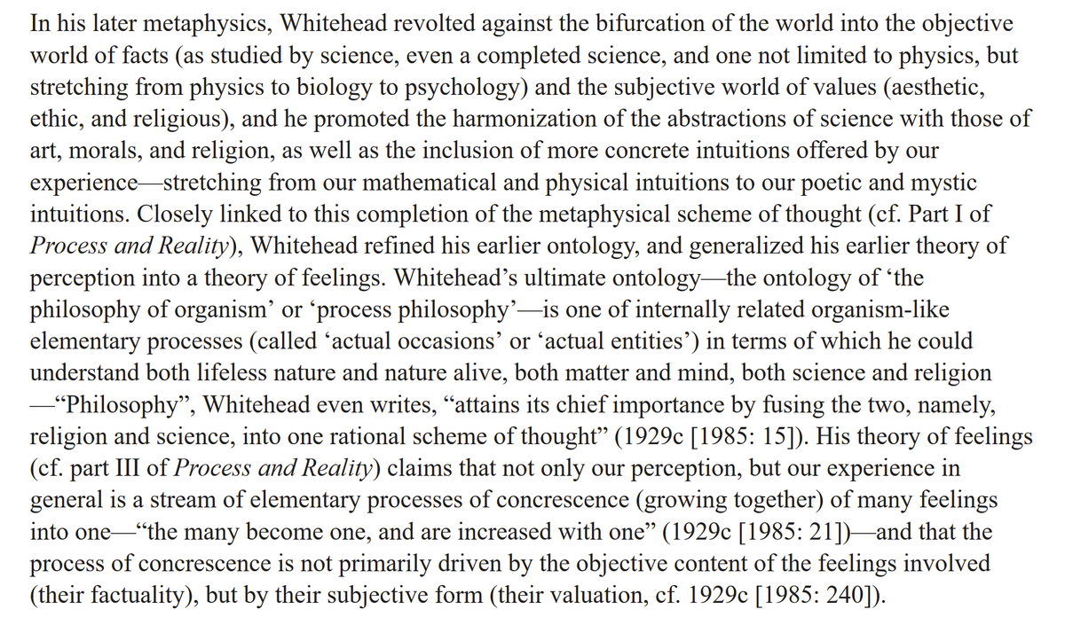 2/ Alfred North Whitehead's "Process & Reality" was a big catalyst for process philosophy & relational metaphysics, but his work is dense & difficult to wrap your mind around with all of his neologisms & unconventional use of terms.A good overview here:  https://plato.stanford.edu/entries/whitehead/