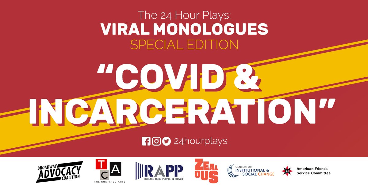 CISC is excited to collaborate w/ @24HourPlays, @BwayAdvocacyCo, @RAPPcampaign, @theconfinedarts, #zealous & others for #24ViralMonologues on #COVID19 & Incarceration. Monologues will feature stories from incarcerated individuals, their families & advocates.