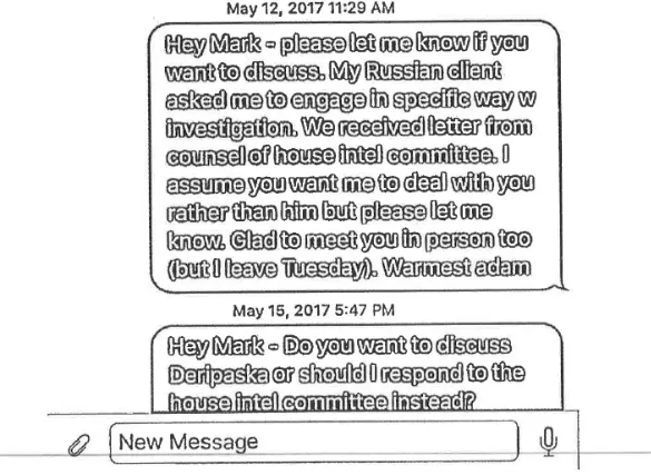 56. And then Waldman gets contact from the HPSCI and says he thinks Warner would rather have him dealing with him than the HPSCI- May 15, 2017. MAY 15th.