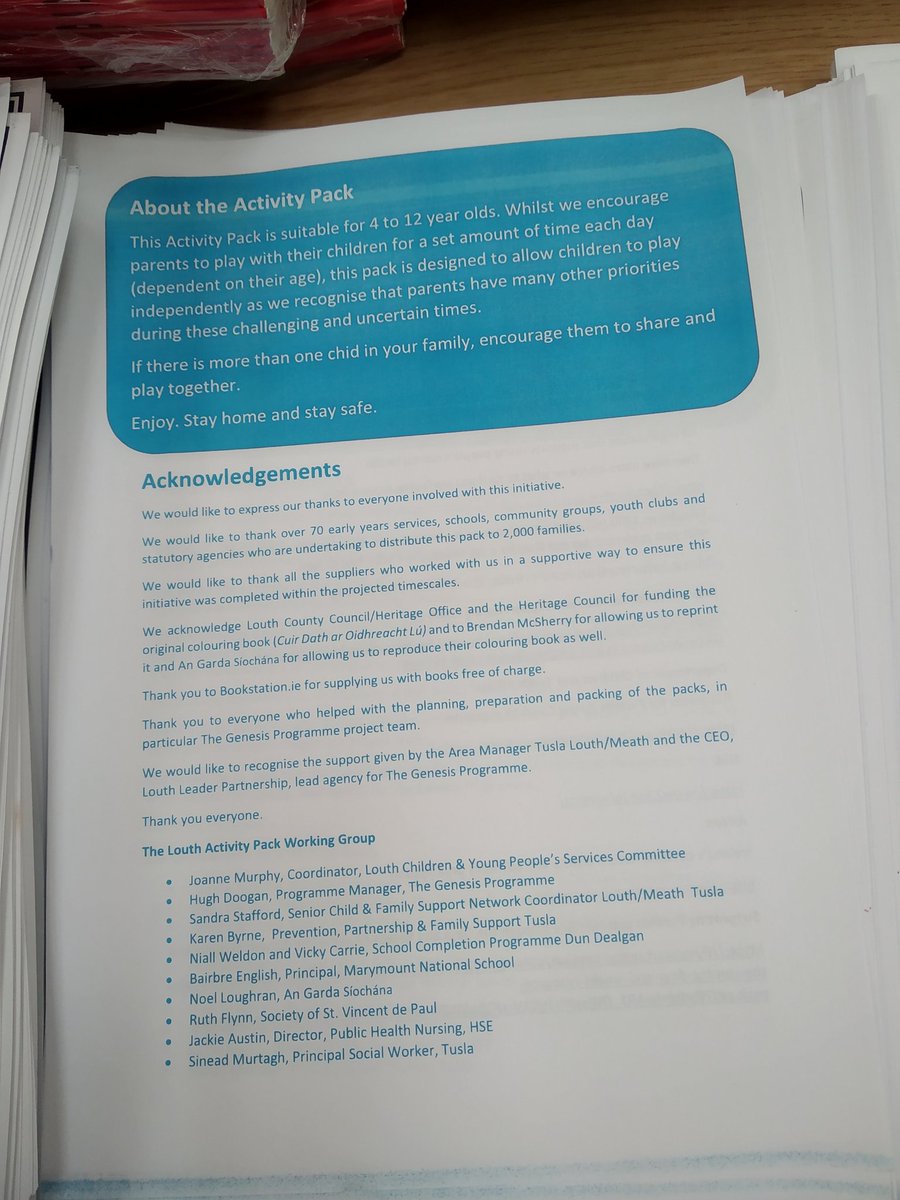 -2000 Activity packs for children aged 4-12 are being distributed following a huge inter-agency effort in Louth
- 73 organisations involved 
-45 volunteers in 3 assembly centres
-100% committment by everyone led by <a href="/genesislouth/">The Genesis Programme</a> and <a href="/CypscLouth/">Louth CYPSC</a> #supportingfamilyirl <a href="/CypscIrl/">Children & Young People's Services Committees IRL</a>