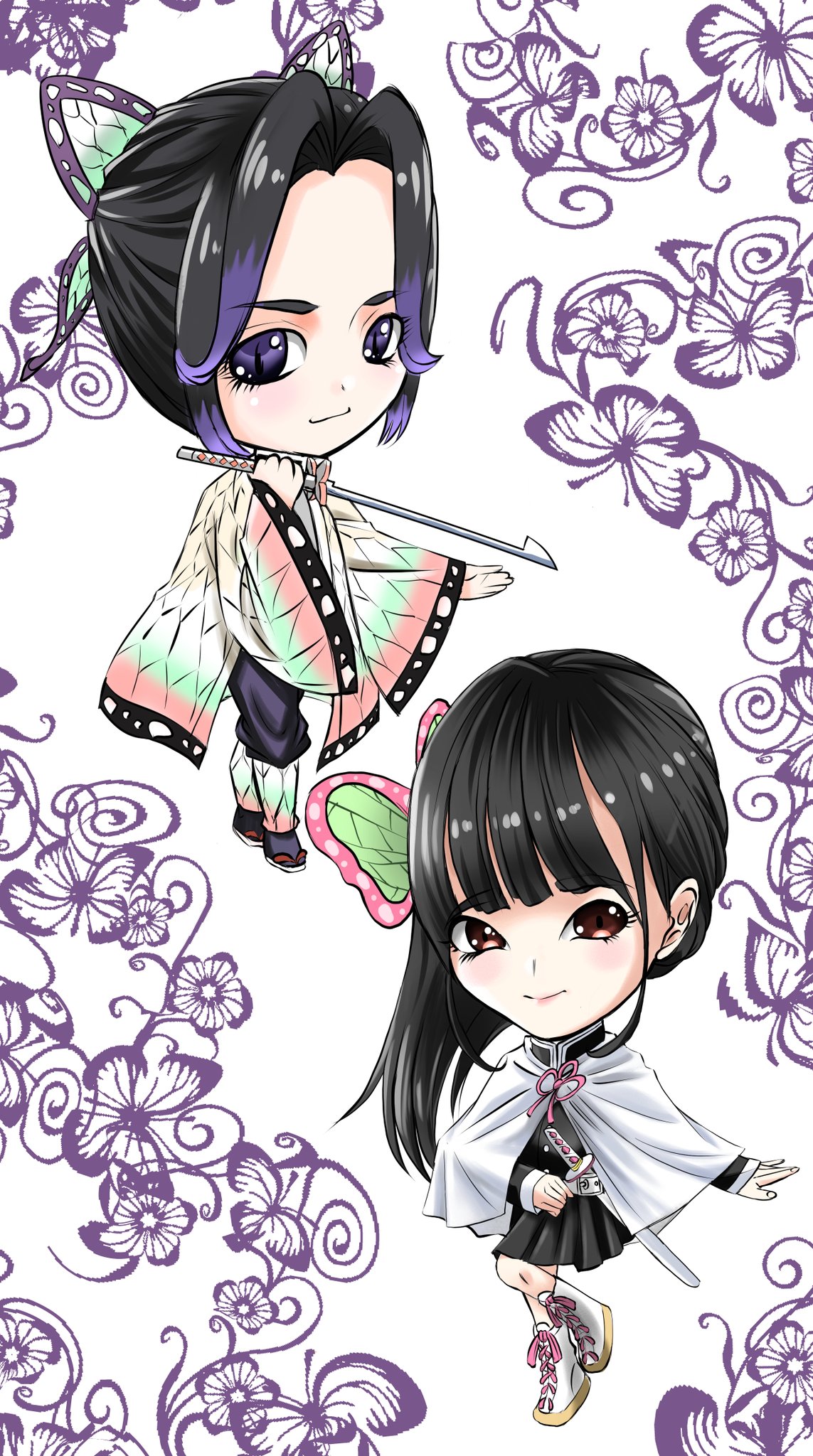 しるこ 冷やしスケブ始めました 先日 栗花落カナヲコスやひろんさん描きましたが 胡蝶しのぶコス野々原なずな さんも入れてバチっと完成させました そして なずなさんがコスプレアカウントを用意されたようで その開設祝いのイラストだったりします
