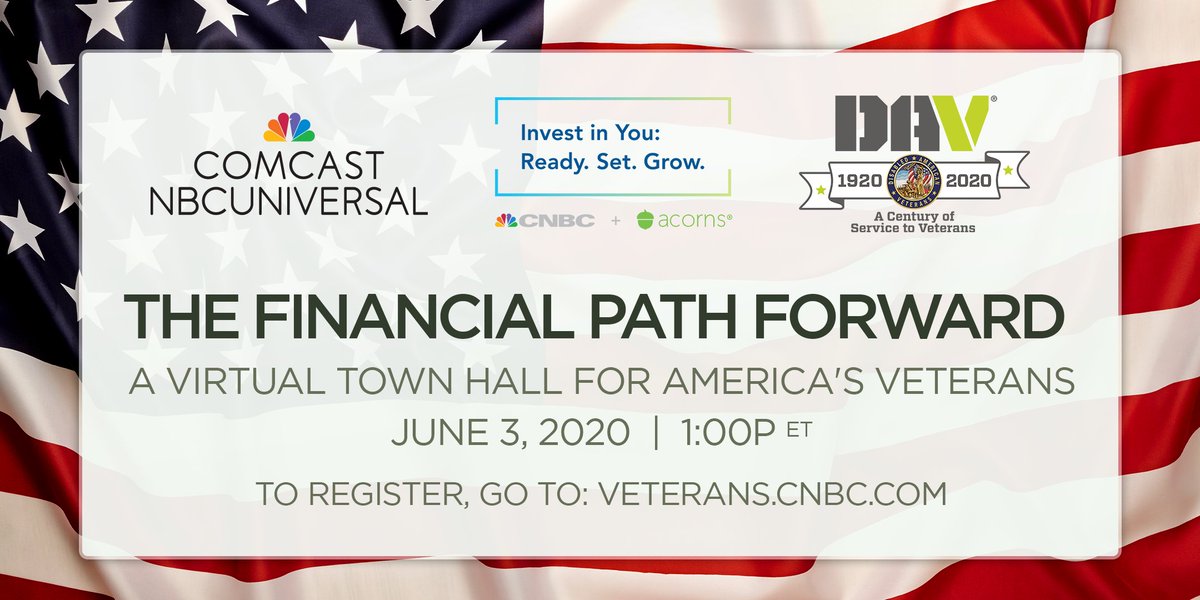 RealDaditude's tweet image. Excited &amp;amp; honored to be a panelist on June 3rd #daditude

@CNBC @ComcastMilitary @DAVHQ present “The Path Forward: a Virtual Town Hall for America’s Veterans” on how to stay financially stable through the pandemic. To register for this free event, go to veterans.cnbc.com