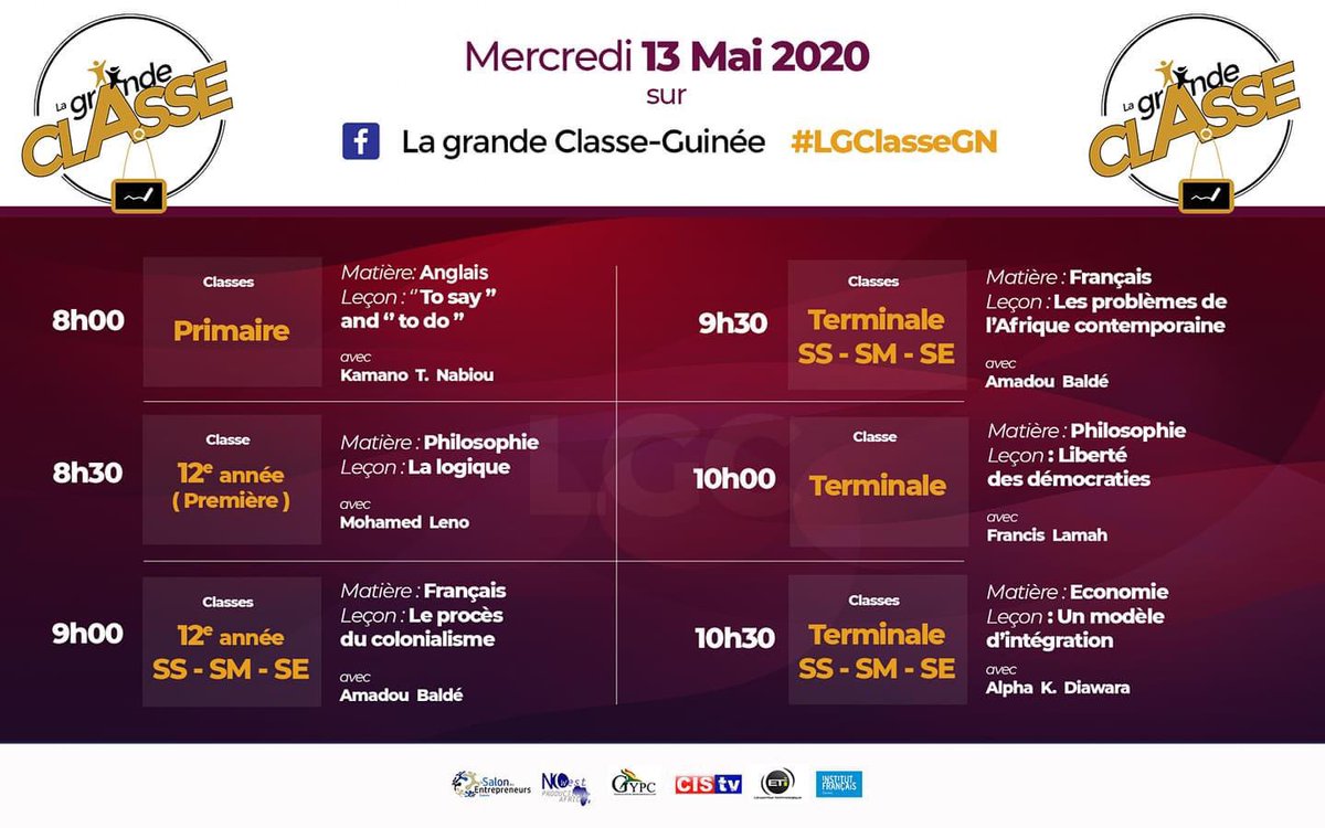 GYPC224's tweet photo. La grande classe: programme du mercredi 13 mai 2020. https://t.co/23dXGw0gdp