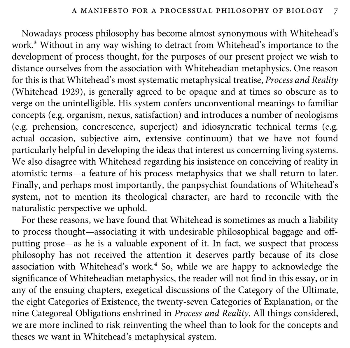 4/ There's an introductory "Manifesto for Processual Philosophy of Biology" critiquing Whitehead's full metaphysical system, which is dense & confusing.But there are many powerful & robust aspects of a process/relational metaphysics beyond Whitehead. https://www.researchgate.net/publication/322836323_Everything_Flows_Towards_a_Processual_Philosophy_of_Biology