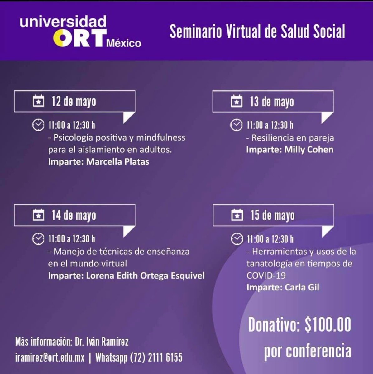 JAP_CDMX's tweet photo. @UnivORTMx y la #JAPDF te invitan al Seminario Virtual de Salud Social
🗓 13 de mayo
⏰ 11 hrs
Tema: Resiliencia en pareja
Ponente: Dra. Milly Cohen
Conéctate son costo en 👉🏻 https://t.co/ItnqthkOi0
#JAPDFContigo https://t.co/TRcfTdg2gs