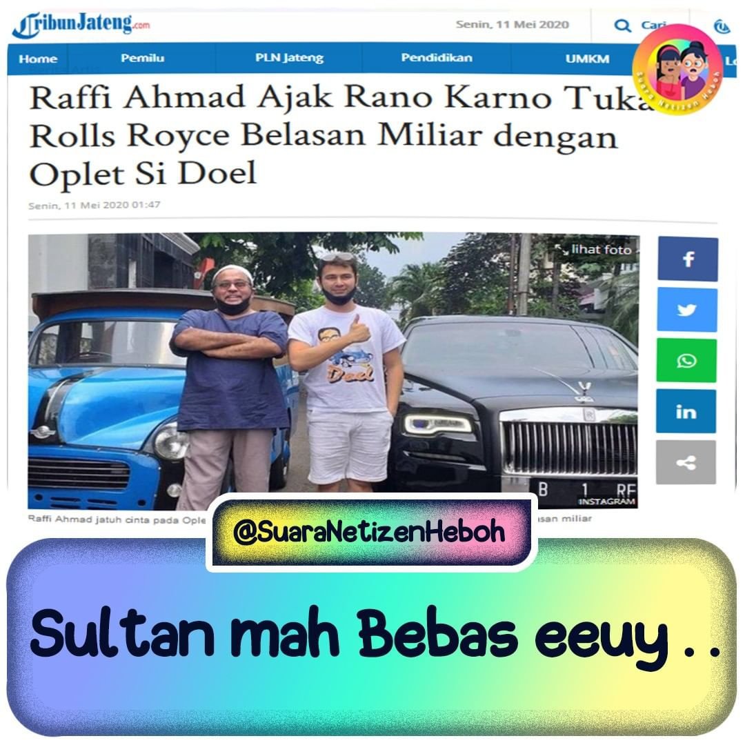 Suaranetizenhe1's tweet photo. Raffi Ahmad jatuh cinta pada Oplet Si Doel, ajak tukar dengan mobil Rolls Royce berharga belasan miliar rupiah⁣  #suaranetizenheboh #updateinfo #infoupdate #infounik #duniamedsos #raffiahmad #ranokarno #sidoelanaksekolahan #oplet #rollsroyce #viralvideos #sultan https://t.co/LXubVoOpWa