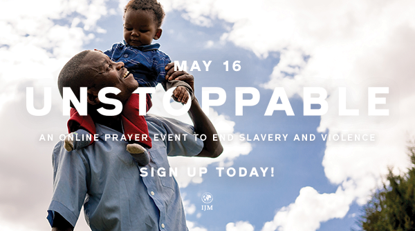 IJM's tweet image. Prayer equips us to keep asking and fighting for justice, so that together we are an unstoppable movement.

There’s still plenty of time to sign up for Unstoppable and join in praying in pursuit of justice for the vulnerable. Sign up now: bit.ly/2Sndzvl #IJMUnstoppable