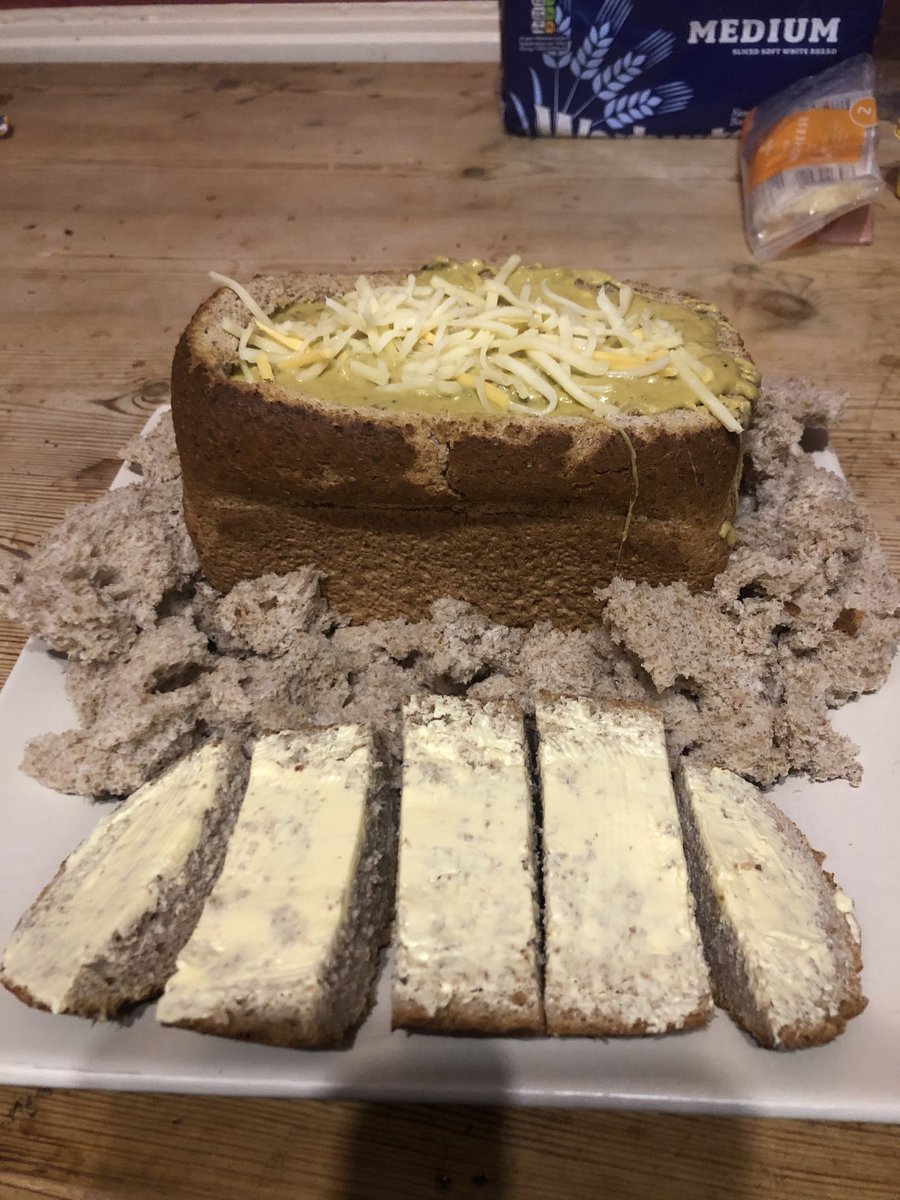NellyAsh's tweet photo. My friends and are playing โMake it Fancyโ Each week we are given a basic ingredient and must add to it to make a nice meal. Week 1 I was given cream cheese and I made a nice four cheese and broccoli soup in an extra toasty wholemeal bread bowl.
#makeitfancy #tasty #cheeselover https://t.co/cPSVtRJCgS